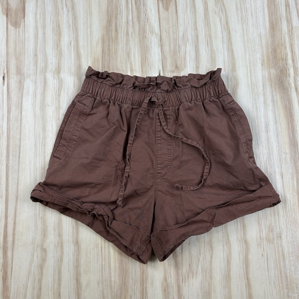 Abercrombie Fitch Women's Medium Chocolate Brown Paperbag Cuffed Shorts Casual